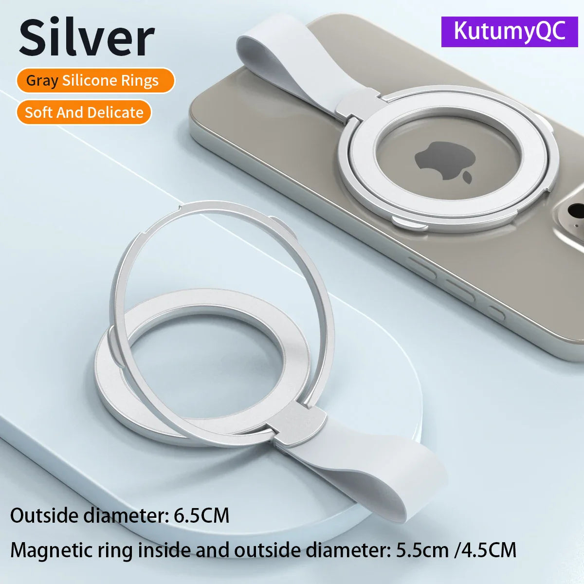 MagneticSafe Phone Holder Compatible with iPhone 12 13 14 15 Series - 6.5CM silver-2-1 - meg