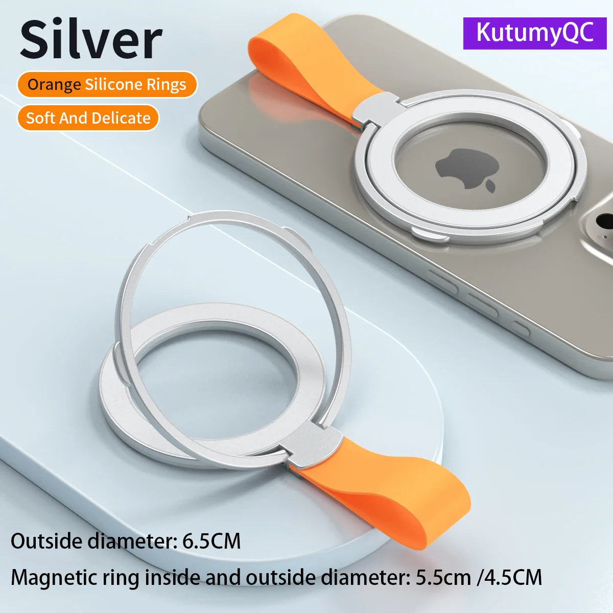 MagneticSafe Phone Holder Compatible with iPhone 12 13 14 15 Series - 6.5CM silver-2 - meg